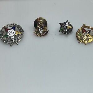 VINTAGE 10K Gold & Sterling OES Masonic Pin Bundle 4pc